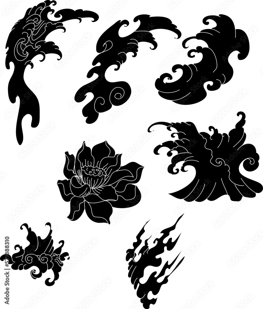 Japanese wave tattoo design isolate vector.chinese wave tattoo design