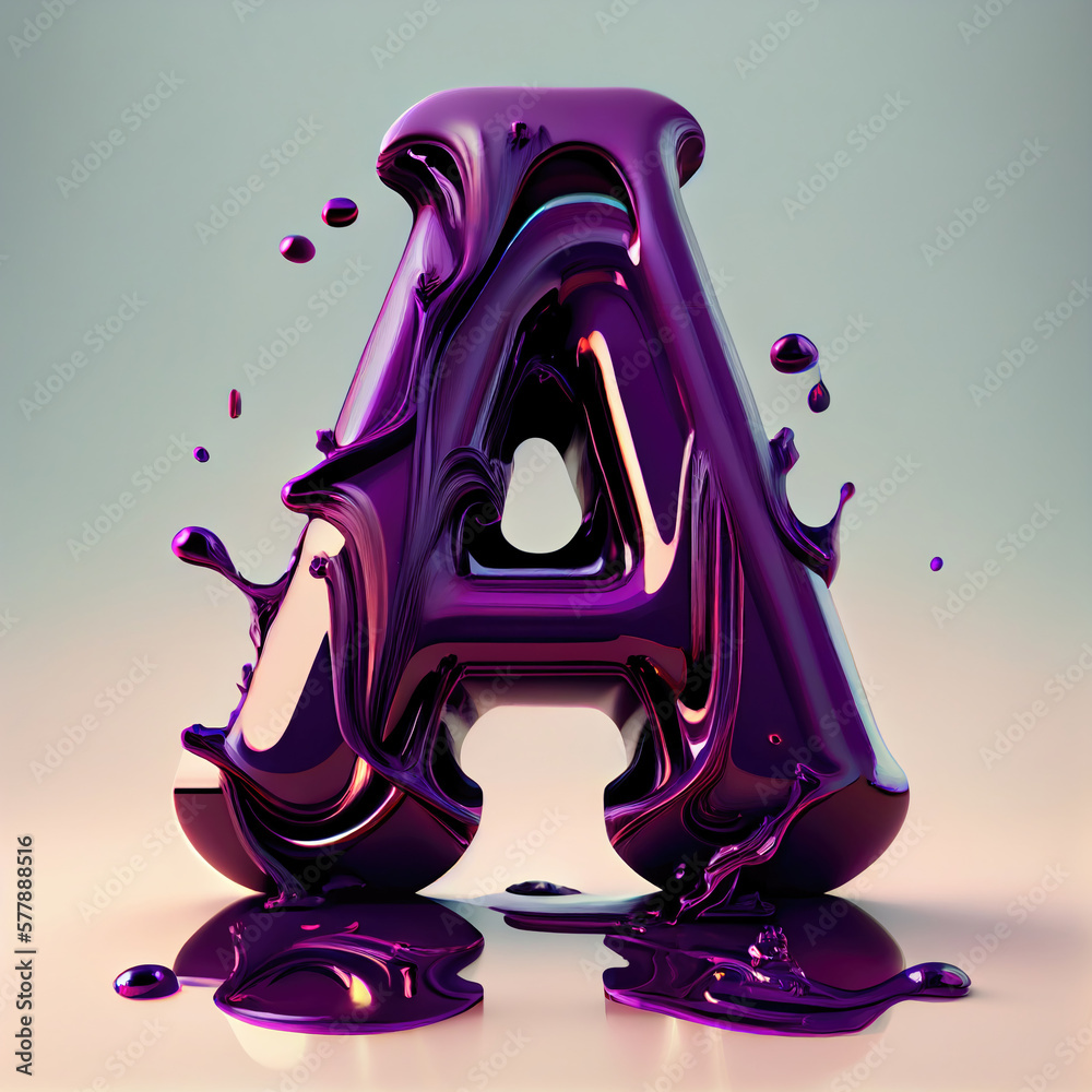 Letter A with purple liquid on the alphabet on minimal background. Nature and Typography concept. Generative AI Letter A with purple liquid on the alphabet on minimal background. Nature and Typography concept. Generative AI