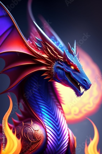 Dragon Colorful body in colorful background. 3D Illustration © jmgdigital