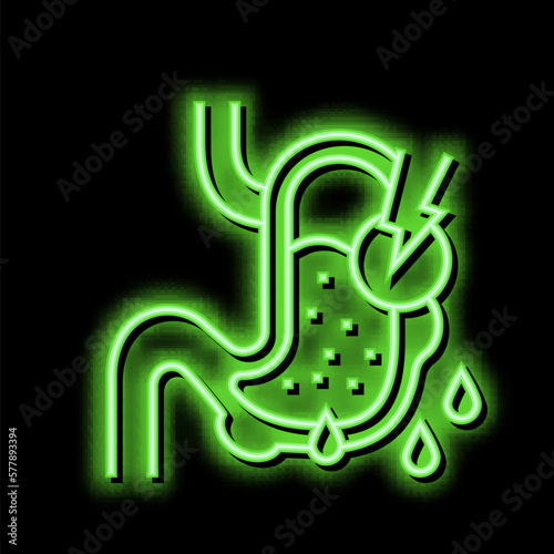 leaks in gastrointestinal system neon glow icon illustration