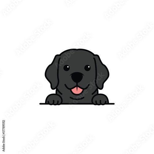 Cute black labrador retriever puppy cartoon, vector illustration