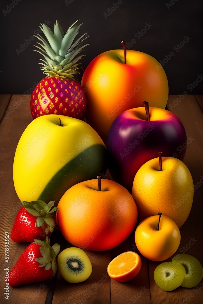 Fruits on black background - 3D Illustration