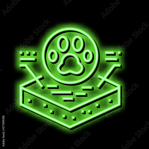 animal footprint on soil neon glow icon illustration