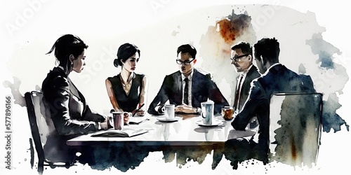 Watercolor illustration of a business meeting. Generative AI image