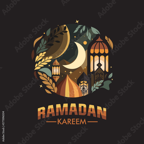 Fotobehang ramadan kareem illustration flat design