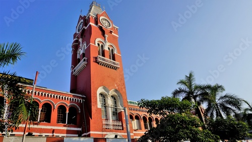 Amazing historic architecture view of Puratchi Thalaivar Dr MGR Central railway station of Chennai City.