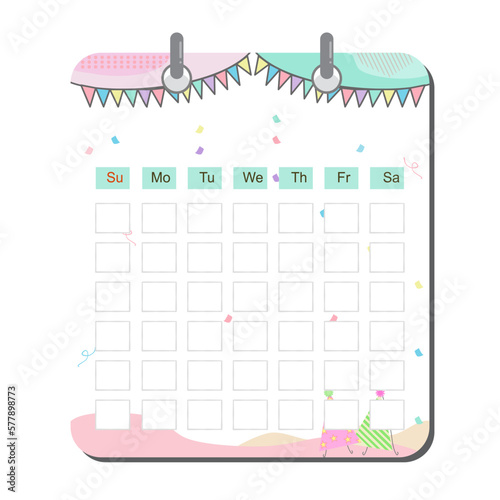 Desktop Cute pastel colorful blank Calendar template 