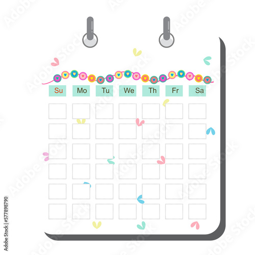 Desktop Cute pastel colorful blank Calendar template 