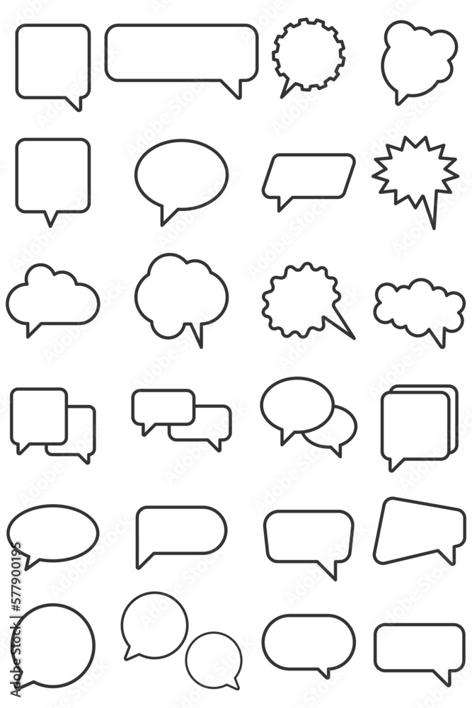 Set of speech buble icon. Simple chat line stroke vector. 