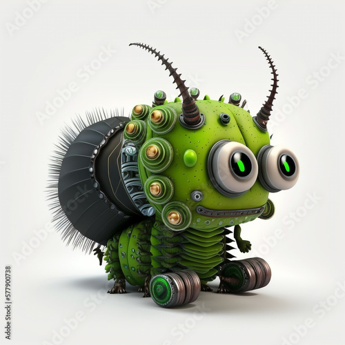 Green Caterpillar Robot created with Generative AI Technology