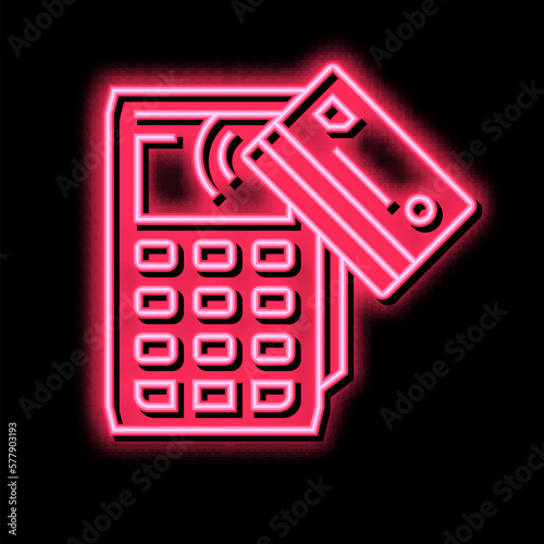 card contactless pay post terminal device neon glow icon illustration