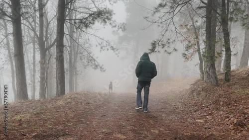 Hooded Figure Walking In The Mist