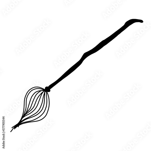 Cartoon witch broom. Halloween magic broom. Vector illustration in cartoon doodle style isolated on white background.
