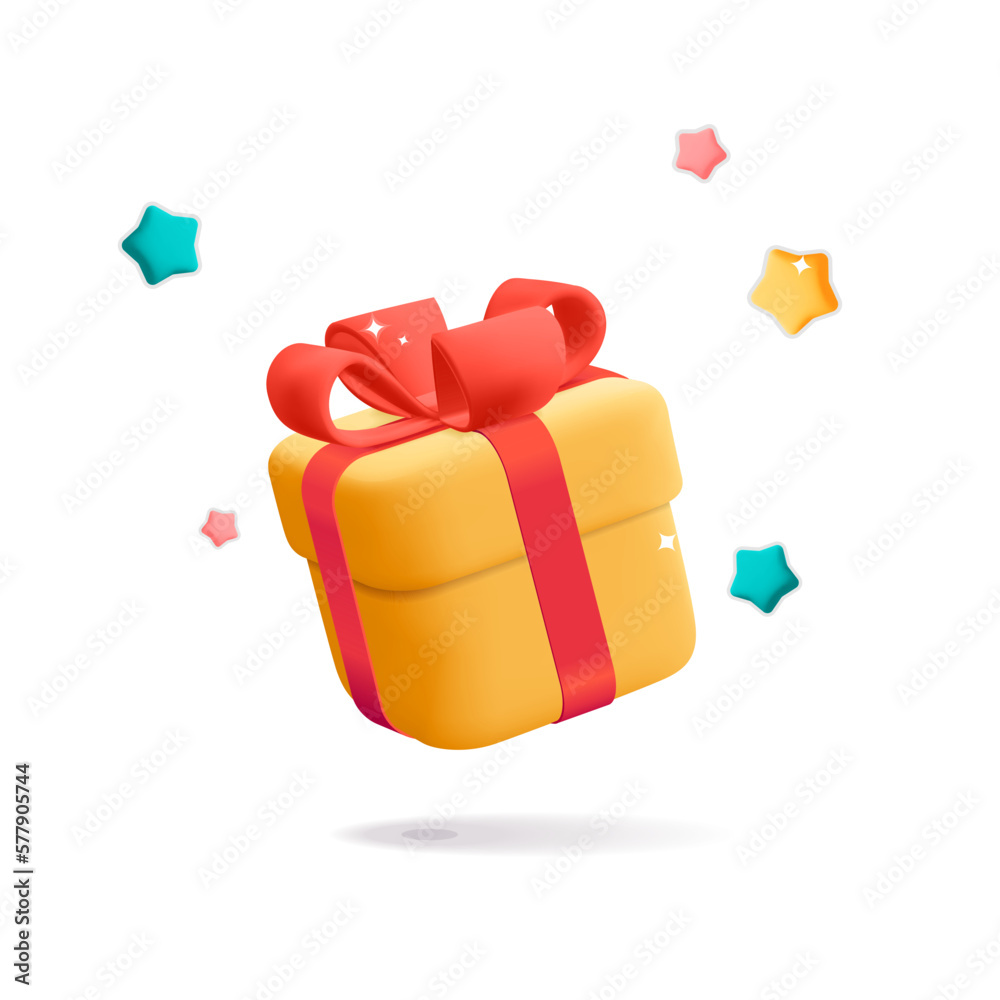 3d vector plastic cartoon render flying yellow square closed present ...