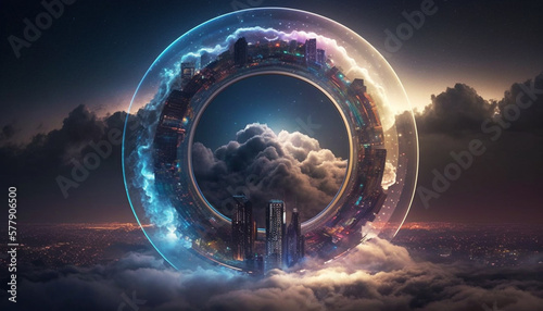 fantasy tech city above the clouds. generate ai