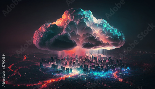fantasy tech city above the clouds. generate ai