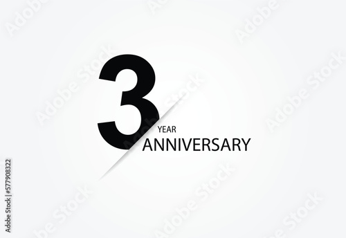 3 years anniversary logo template isolated on white, black and white background. 3th anniversary logo.