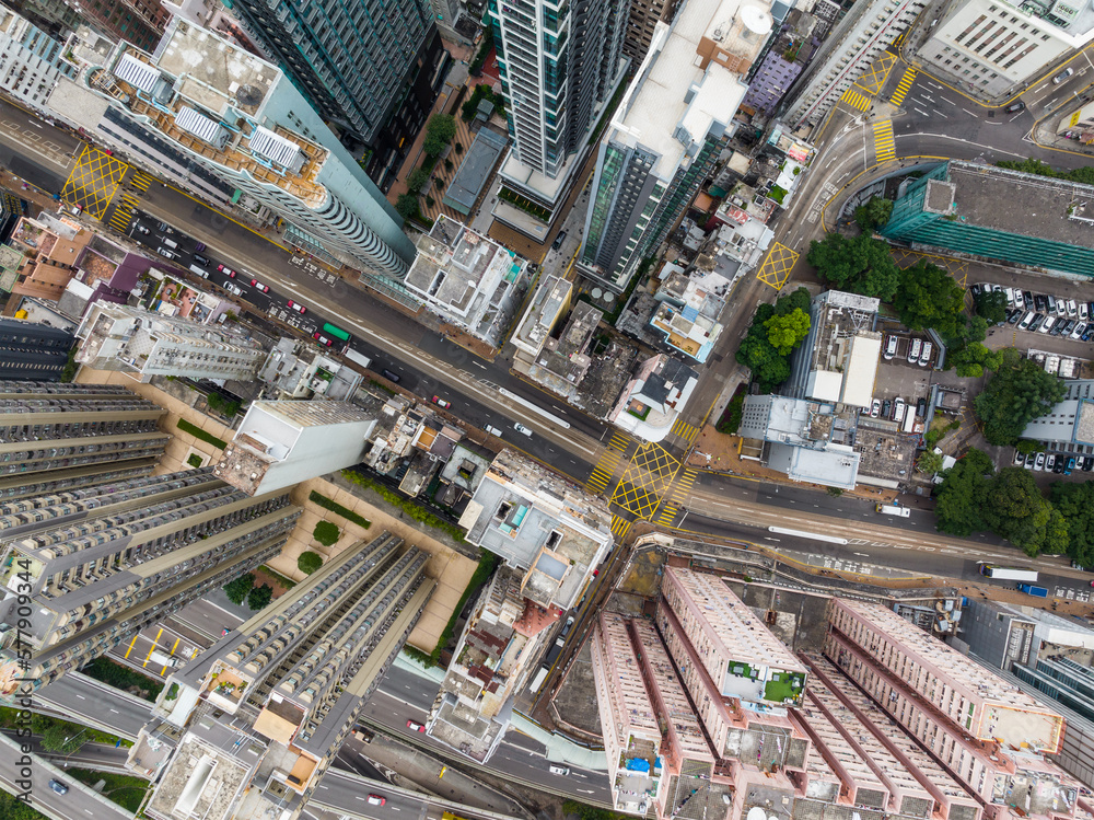 Top view of Hong Kong city in Sheung Wan