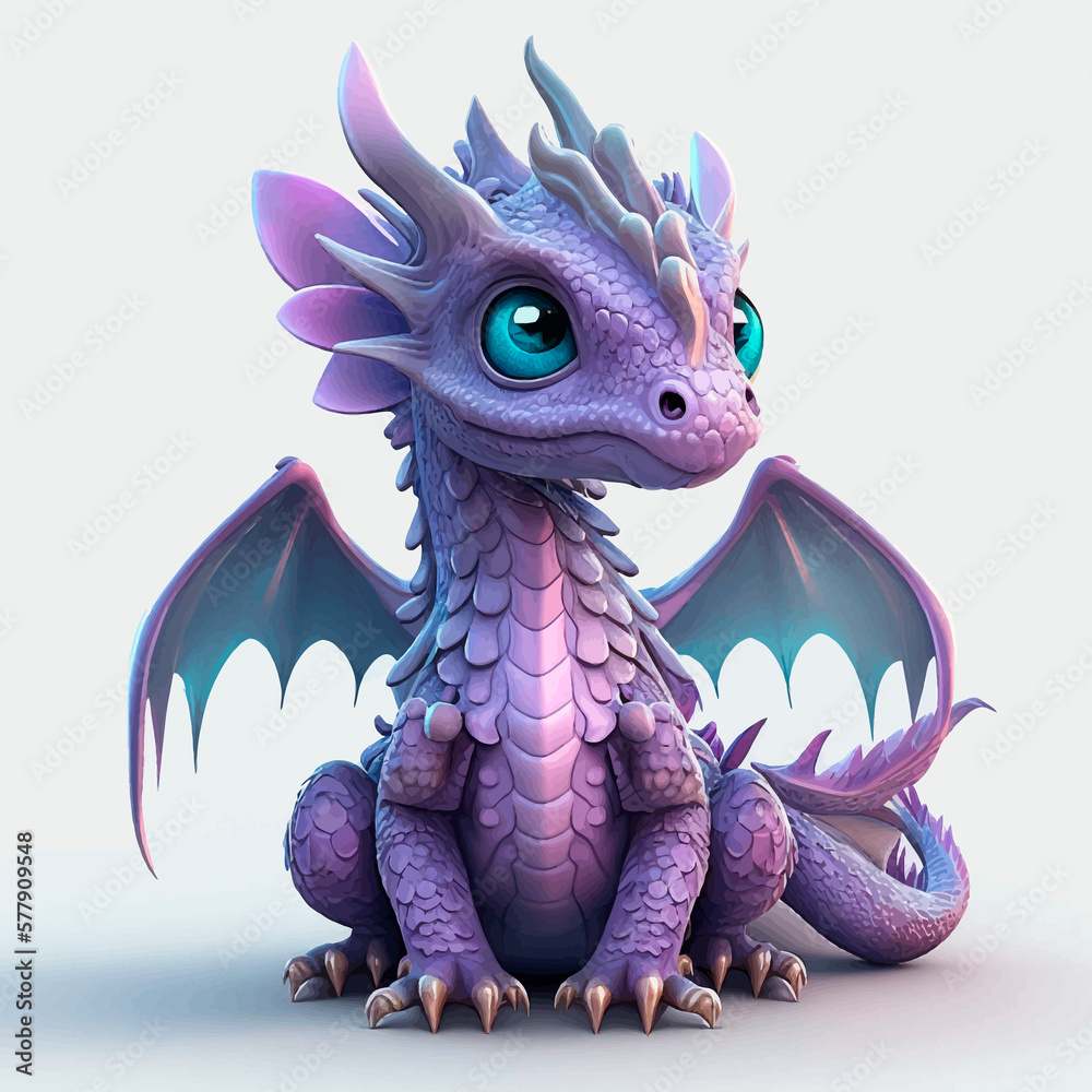 Fantasy purple baby dragon with blue eye. Cartoon character. Mythical ...