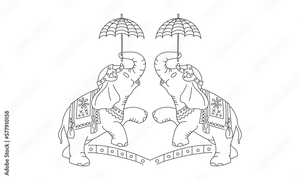 Fototapeta premium Elephant line art with umbrella