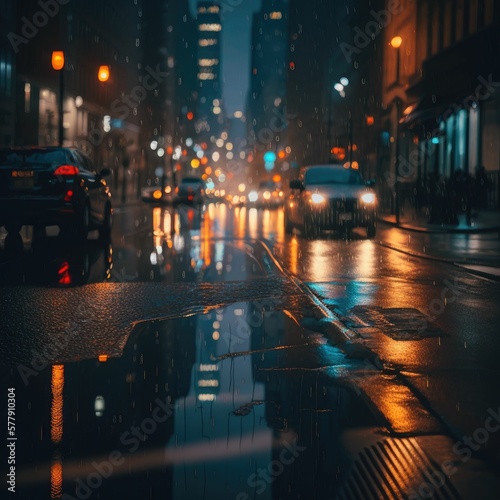 beautiful night rainy street view of new york night generative AI © legendexpert