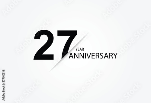 27 years anniversary logo template isolated on white, black and white background. 27th anniversary logo.