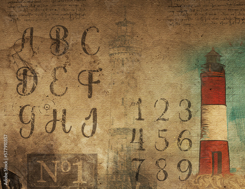 Old lighthouse on the script  wall