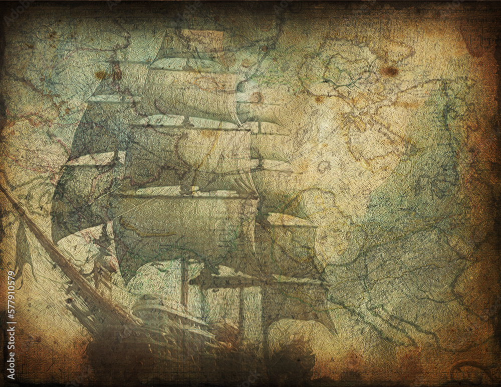 Old ship paper background on vintage map
