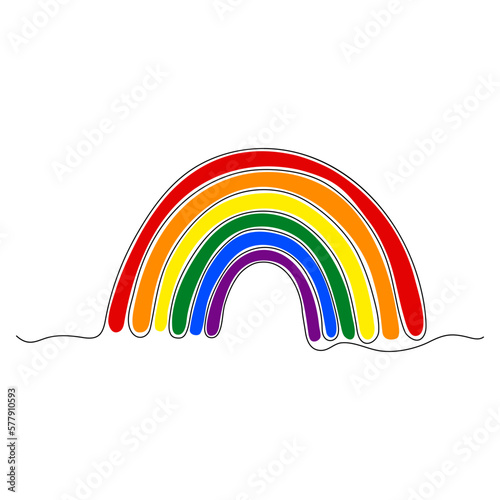 Rainbow LGBT symbol. Pride month. One continuous line illustration of a rainbow in the colors of the LGBT flag