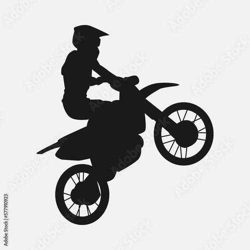 motocross rider silhouette. concept of sport, jumping, racing, motorcycle. hand drawn vector illustration.