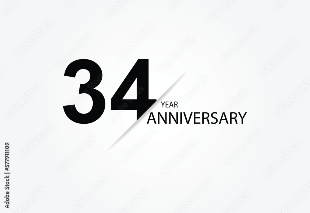 34 years anniversary logo template isolated on white, black and white background. 34th anniversary logo. 34 years anniversary logo template isolated on white, black and white background. 34th anniversary logo.