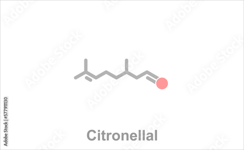 Simplified formula icon of citronellal. Use in cheap flavorings eg. cigaretts and insect repellents.