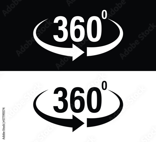 360 degree logo vector icon, black in color 