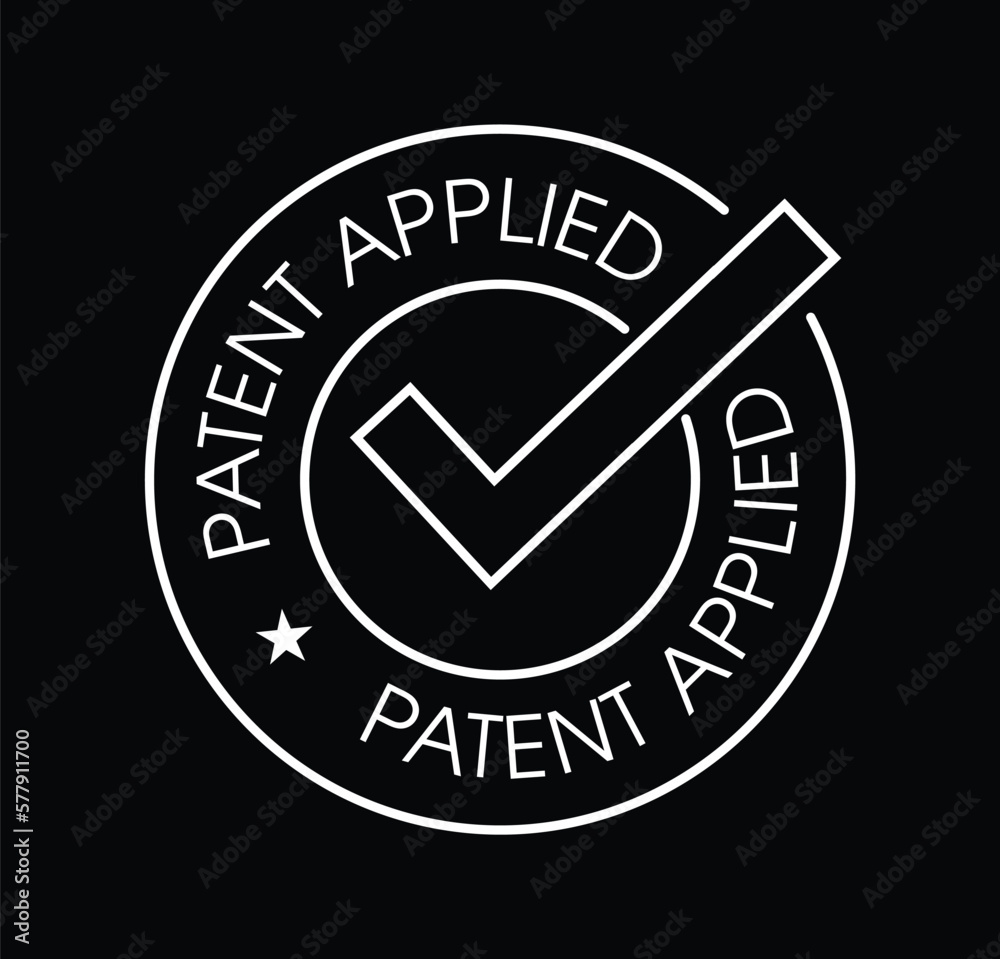 patent applied vector icon isolated on black background, white in color patent applied vector icon isolated on black background, white in color
