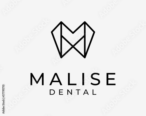 Letter M Initials Abstract Dental Teeth Dentist Tooth Geometric Line Luxury Icon Vector Logo Design