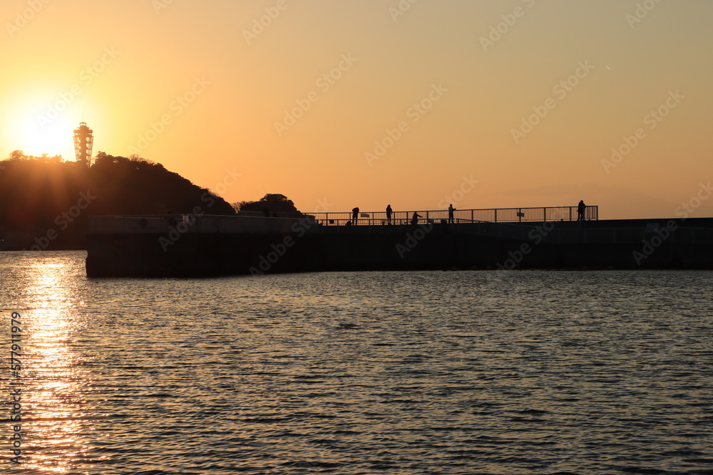 夕方の鎌倉腰越漁港の風景 夕方の鎌倉腰越漁港の風景