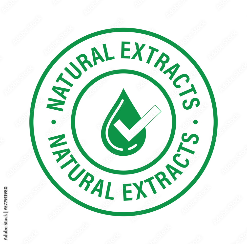 natural extract vector stamp with drop symbol and tick mark, green in color natural extract vector stamp with drop symbol and tick mark, green in color