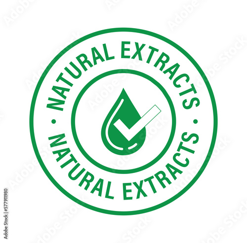 natural extract vector stamp with drop symbol and tick mark, green in color