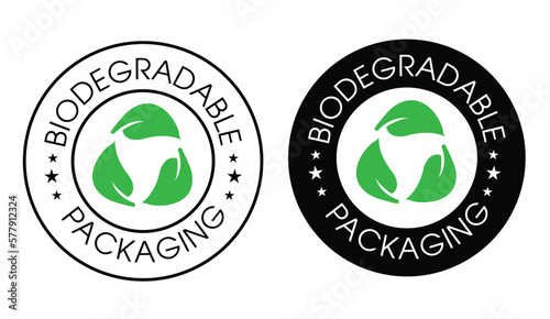 eco friendly abstract, biodegradable packaging vector icon with green leaf