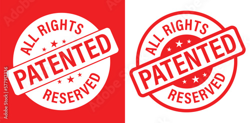 all rights reserved, patented vector icon set, red in color