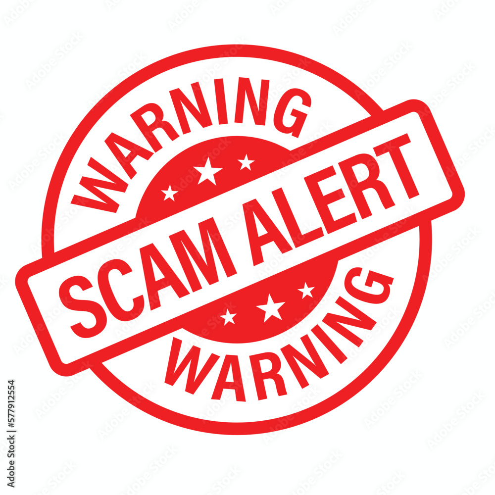 warning, scam alert, vector round icon, red in color warning, scam alert, vector round icon, red in color