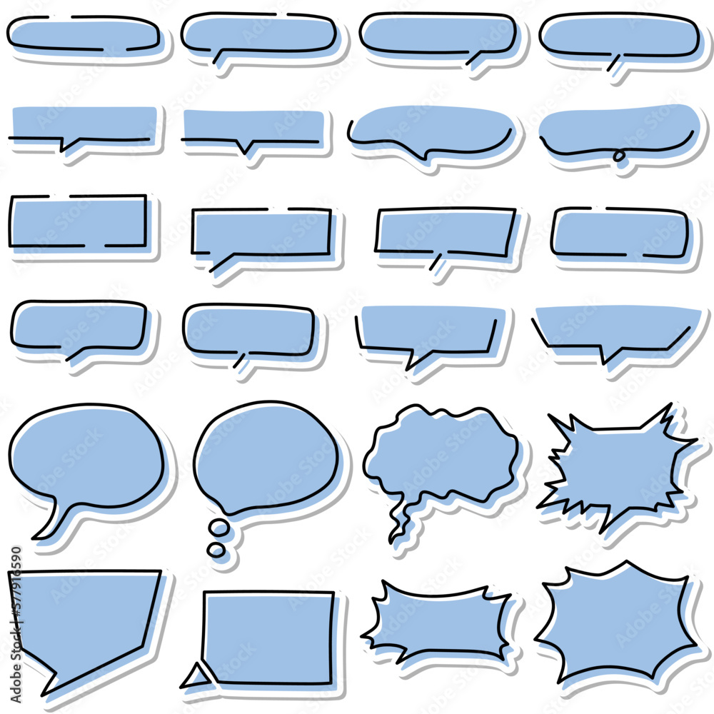 Obraz premium 青色の手描き風シンプル吹き出しっシール24点セット