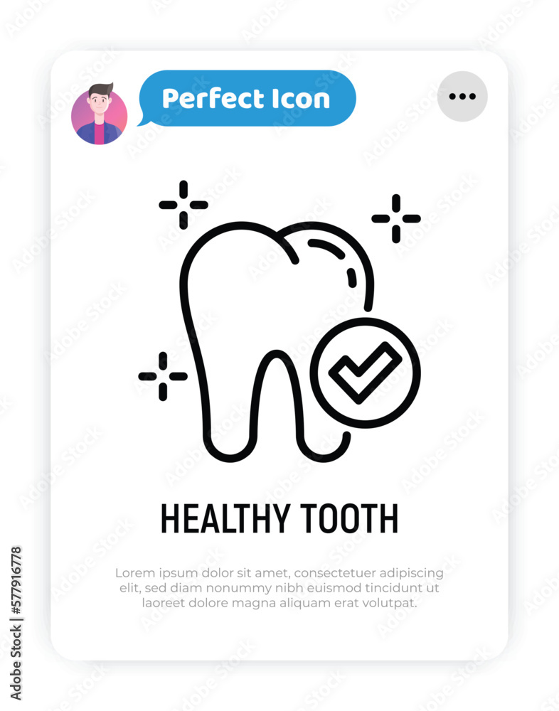 Healthy tooth thin line icon: tooth with check mark. Preventive dentistry. Dental care. Vector illustration. Healthy tooth thin line icon: tooth with check mark. Preventive dentistry. Dental care. Vector illustration.