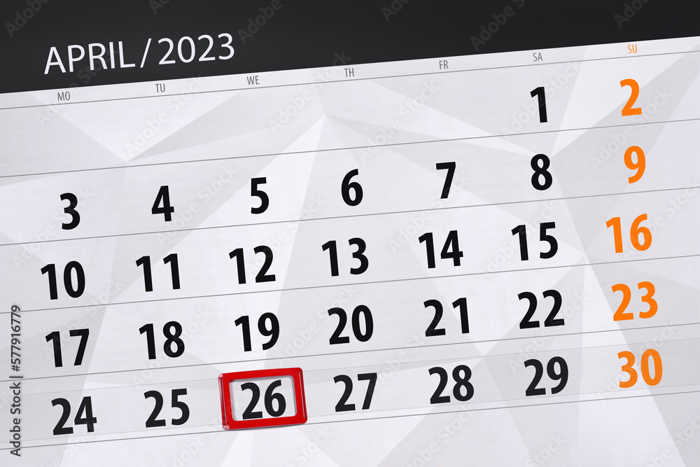 Calendar 2023, deadline, day, month, page, organizer, date, april, wednesday, number 26 Calendar 2023, deadline, day, month, page, organizer, date, april, wednesday, number 26