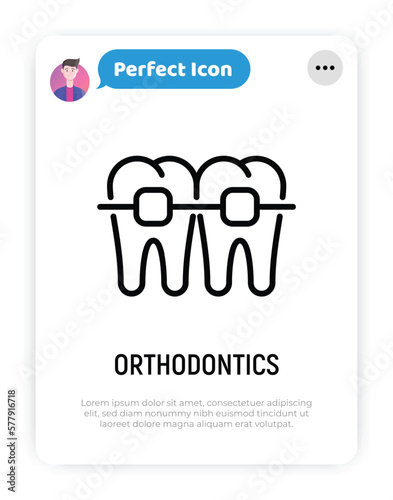 Orthodontics thin line icon. Braces, tooth correction. Dentistry. Vector illustration.