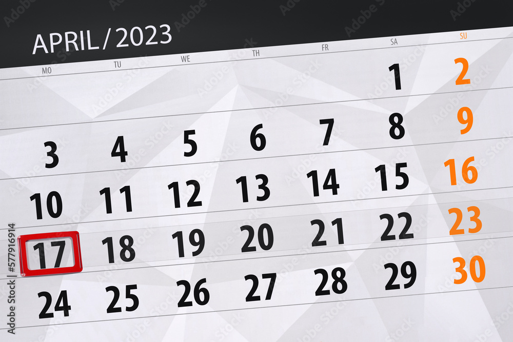 Calendar 2023, deadline, day, month, page, organizer, date, april, monday, number 17 Calendar 2023, deadline, day, month, page, organizer, date, april, monday, number 17