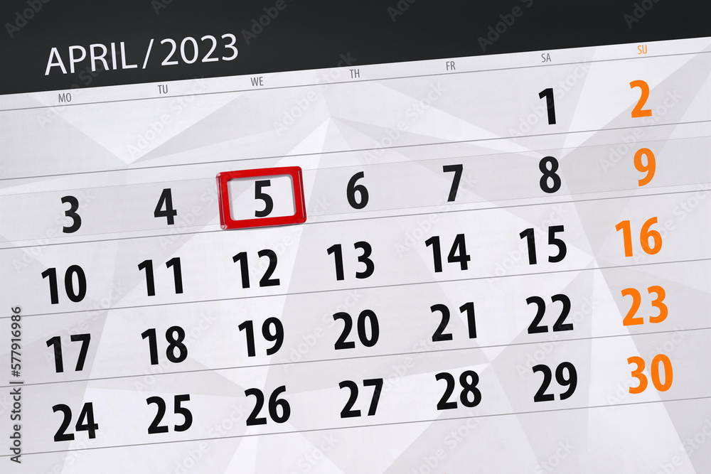 Calendar 2023, deadline, day, month, page, organizer, date, april, wednesday, number 5 Calendar 2023, deadline, day, month, page, organizer, date, april, wednesday, number 5