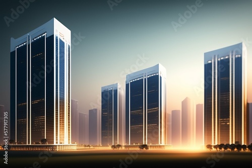 skyscrapers in the sunset