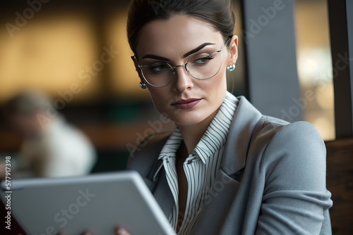 Unrecognizable businessman with illuminated light bulb, working on laptop at office, cropped, concept for idea, innovation and inspiration in business, business opportunities, AI generated