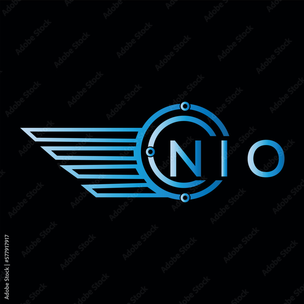 NIO letter logo. NIO blue vector image on black background. NIO ...